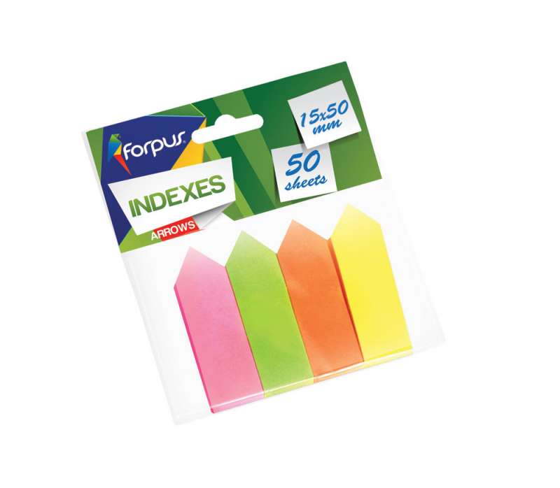  Закладки-индексы "стрелочки" FORPUS, 15х50мм, набор из 4 цветов по 50л, бумажные, неон