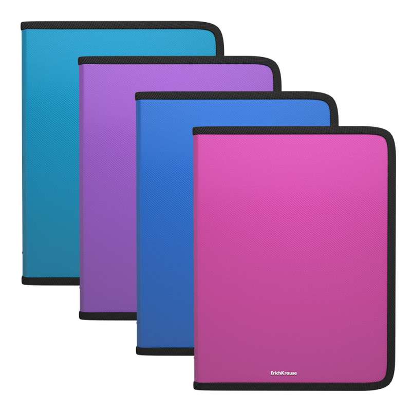 Zippera mape uz piezīmēm plastmasas ErichKrause Diagonal Vivid, A4, assorti