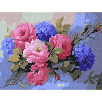 Glezna pēc numuriem -  Hortenzijas ar rozēm (19 krāsas)
