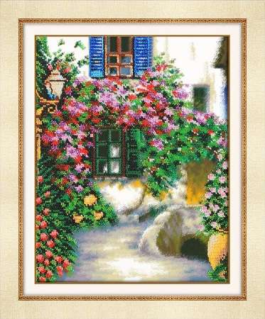 Izšūšanas komplekts ar pērlītēm - Ziedu iela, 24x30,5 cm