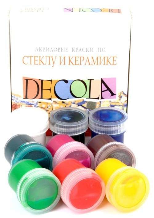 DECOLA akrila krāsu komplekts stiklam un keramikai 9 gab. 20 ml katrā