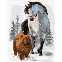 Glezna pēc numuriem -   Zirgs ar suni pastaigā (13 krāsas)