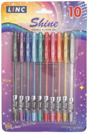 Gēļa pildspalva komplekts Linc SHINE /0.7mm 10 krāsas