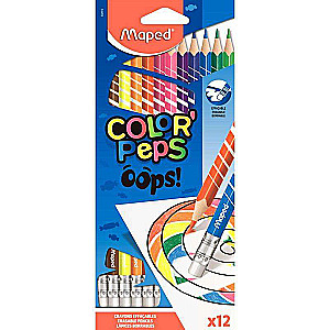 Zīmuļkrāsas MAPED ar dzēsg.ColorPeps Oops12 krāsas