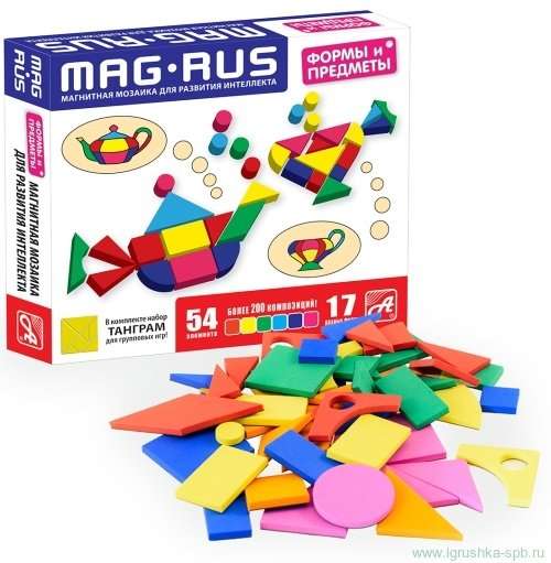 Mag-Rus magnētiskā mozaīka - formas un objekti, 54 elementi