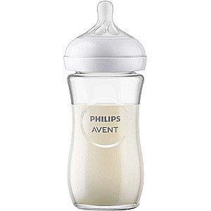 Stikla barošanas pudele Philips Avent Natural (dabiskais plūsma), 1 mēn+., 240 ml.