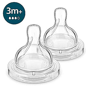 Silikona knupis Philips Avent: anti-kolikas, lēns plūsmas, 3 mēn+., 2 gab.