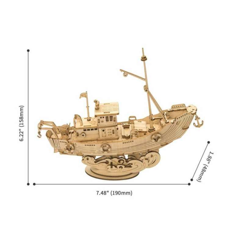 3D koka puzle - mūzikas kastīte ROBOTIME- Fishing Ship