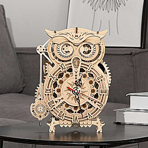 Koka 3D puzle ROBOTIME - Pūce pulkstenis