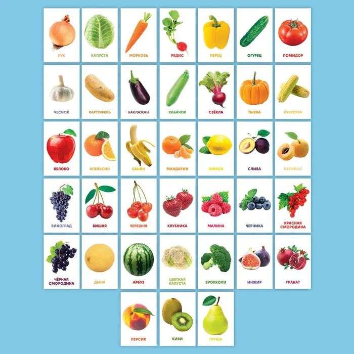 Развивающие карточки. Овощи, фрукты и ягоды
