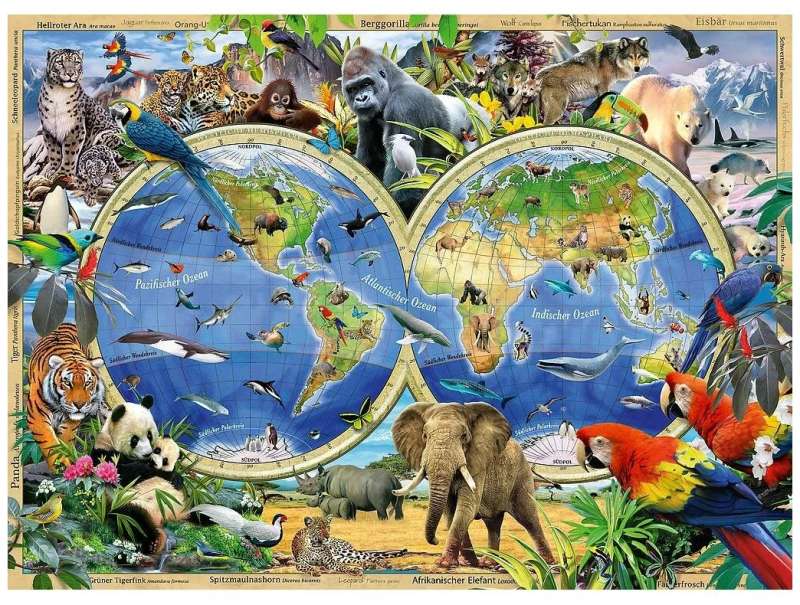 Puzle 100 Dzīvnieku pasaules karte