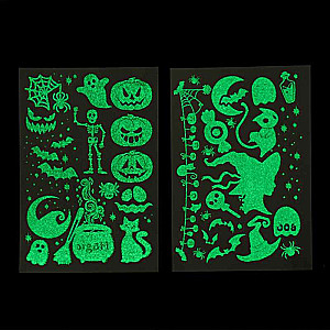 Talantu skola Naba tetovējumu komplekts Halloween, 2 lapas komplektā, spīd tumsā