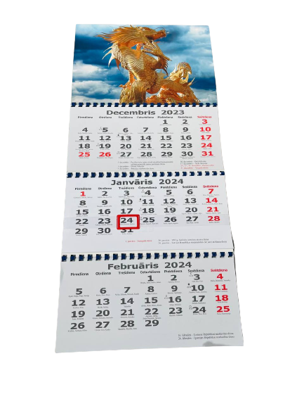 Sienas kalendārs 2024. g.  A3 (3 mēneši/3 spirāles)  (LV)