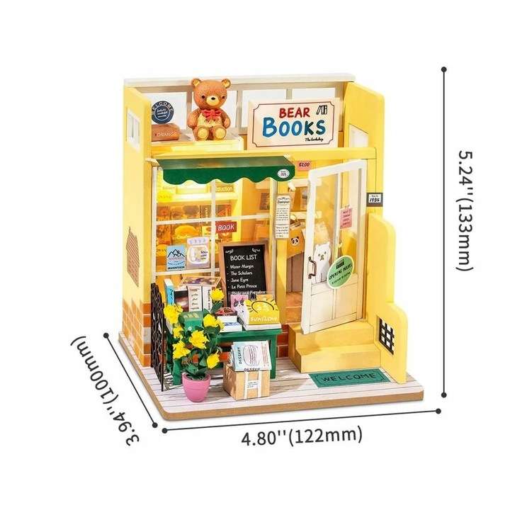 3D складная миниатюра ROBOTIME Книжный магазин с мишкой