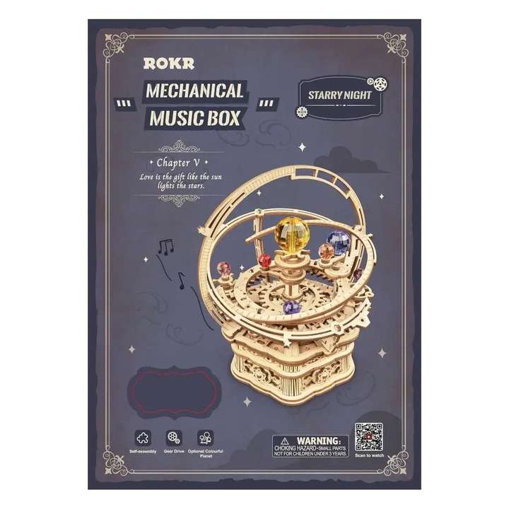 Koka 3D puzzle ROBOTIME-Muzikālā lādīte Starry Night, 84 detaļas