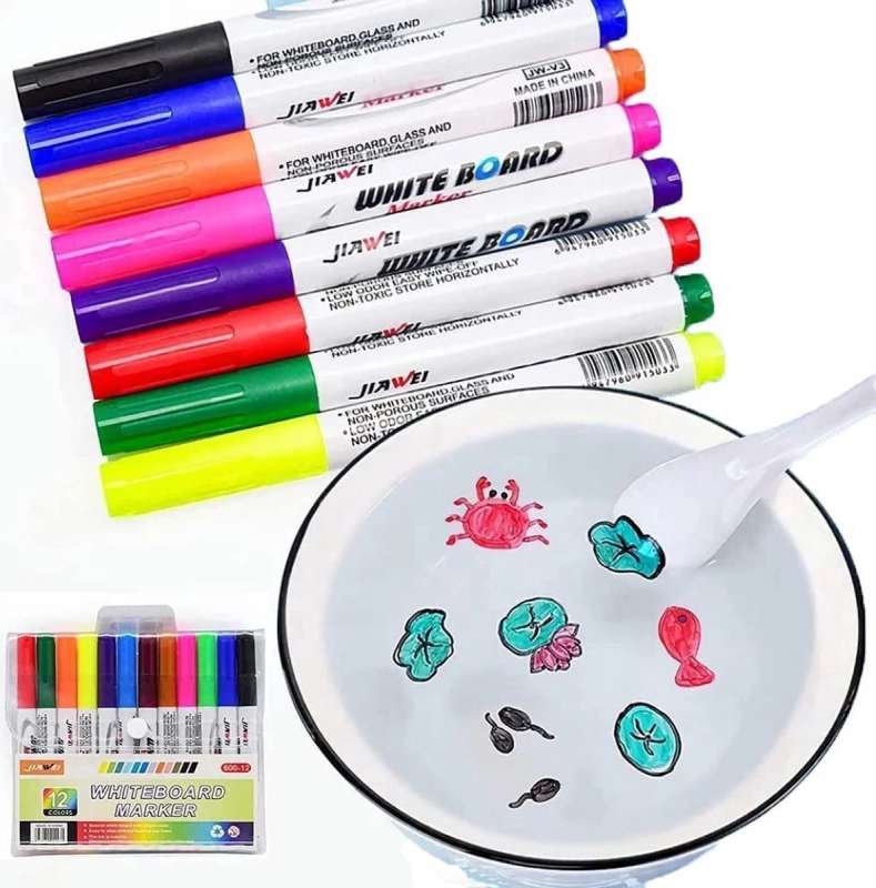 Krāsaini marķieri baltajai tāfelei un ūdens pildspalvas 12gb