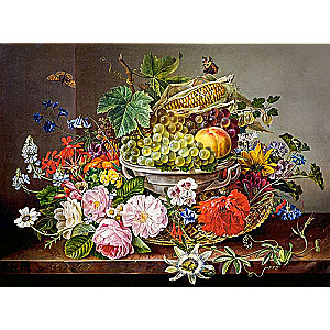 Puzle Still Life with Flowers and Fruit Basket 2000 gab.