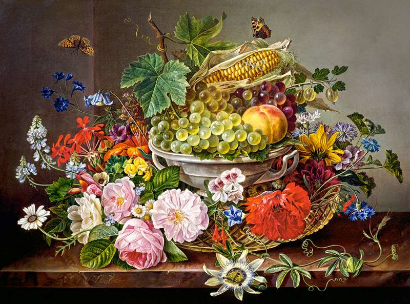 Puzle Still Life with Flowers and Fruit Basket 2000 gab.