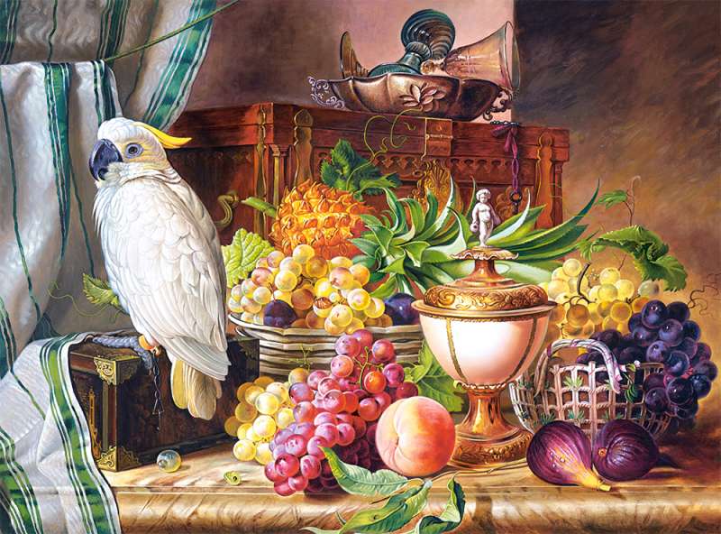 Puzle Copy of Still Life With Fruit and a Cockatoo, Josef Schuster 3000 detaļas.