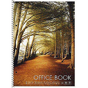 Koledžas bloks A4 ar spirāli, 80 lapas rūtiņu Office book, assorti
