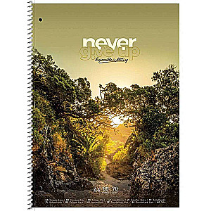 Koledžas bloks A4 ar spirāli, 80 lapa rūtiņu Never give up, assorti