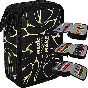 Pildspalvu maciņš STARPAK 3 nodalījumi 19.5x13x6cm ar piederumiem ZELTS