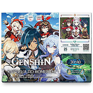 Glezna pēc numuriem Genshin EMBER, NOELLE UN SYAN LIN