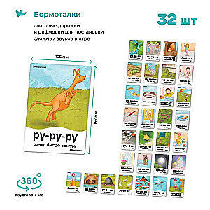 Galda spēle - Bormotalka. Logopēdiskās kartītes (16 divpusēju kartīšu)