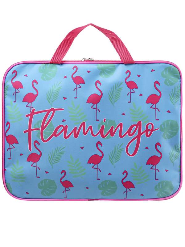 Bērnu mape A4 LAPAS UN FLAMINGO, ZILĀ ar rokturiem