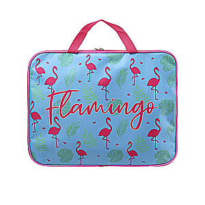 Bērnu mape A4 LAPAS UN FLAMINGO, ZILĀ ar rokturiem