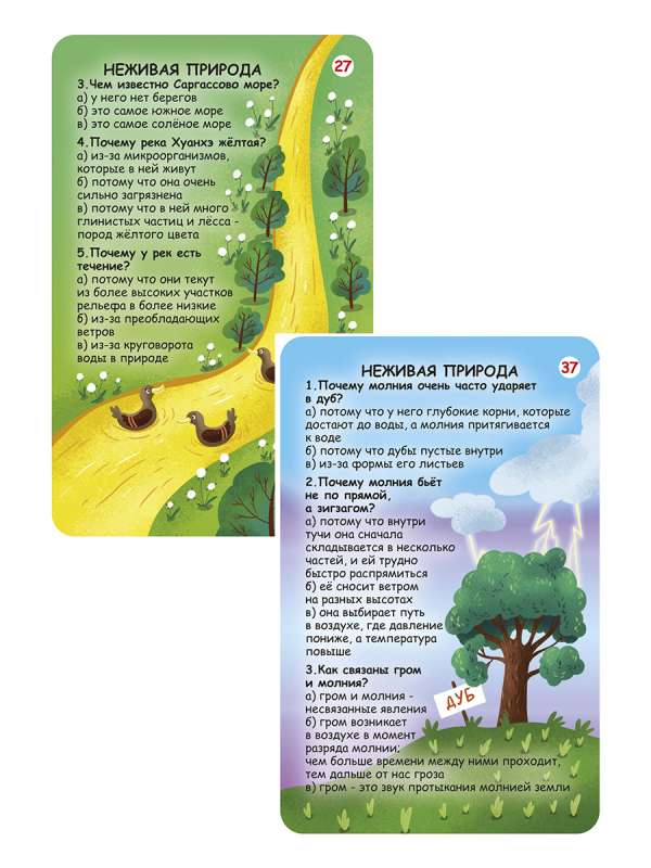 Набор карточек - Вопросы и ответы о живой и неживой природе (50 карточек)