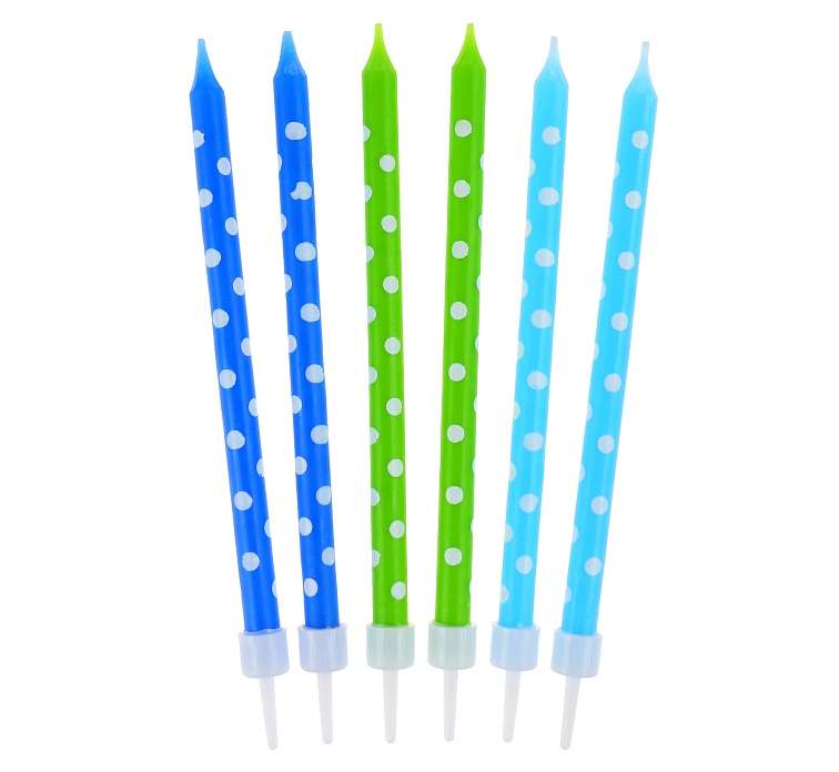 Комплект свечей 24/24шт. 10см Polka Dots, синий/зеленый