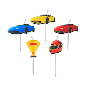 Svecīte tortam 5gab. 7cm Automobilis assorti