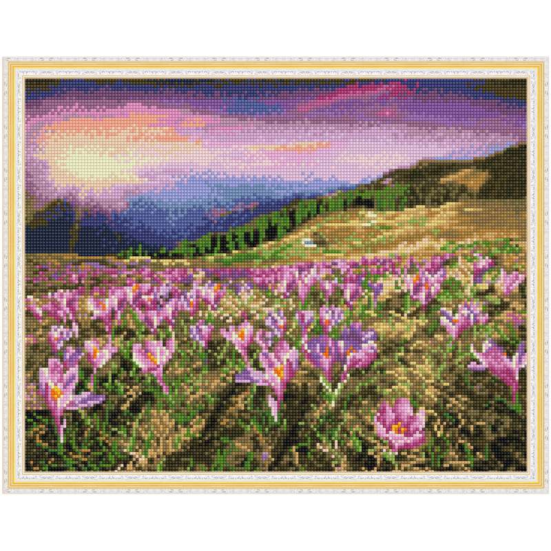 Картина мозаикой с нанесенной рамкой (40х50) КРОКУСЫ В АЛЬПАХ (35 цветов) 