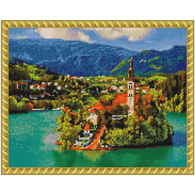 Картина мозаикой с нанесенной рамкой (40х50) СЛОВЕНИЯ. ОЗЕРО БЛЕД (32 цвета) 