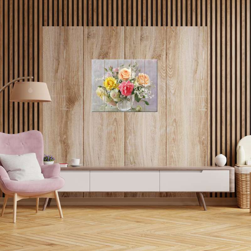 Картина по номерам на дереве (40х50) БУЗИН. АКВАРЕЛЬНЫЙ БУКЕТ (30 цветов) 