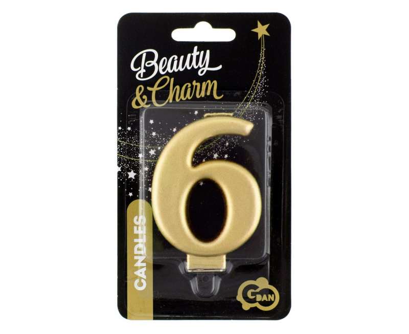 Svečs tortam "6" Zelta metāls 8,0 cm