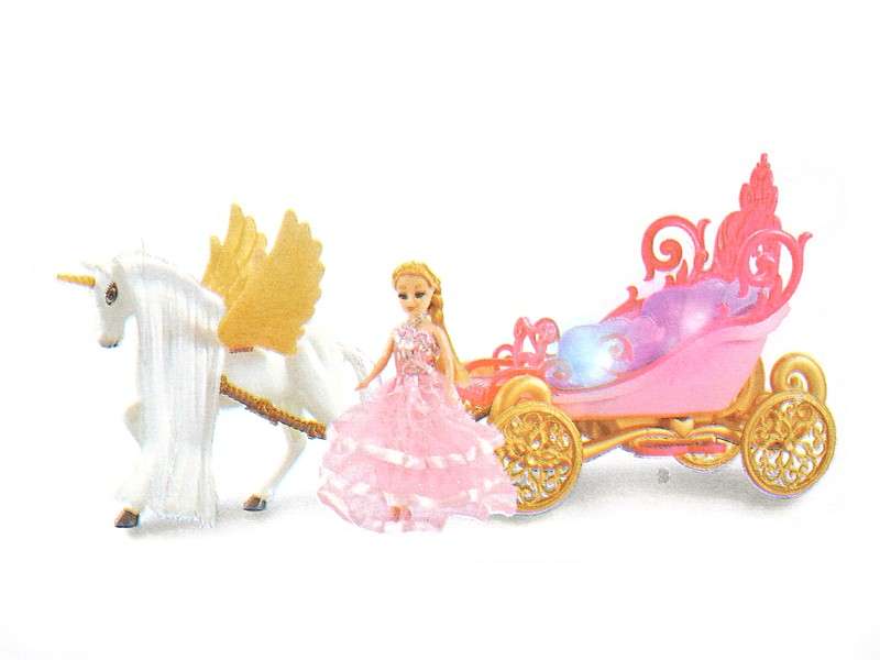 Карета принцессы с куклой и единорогом, розовая