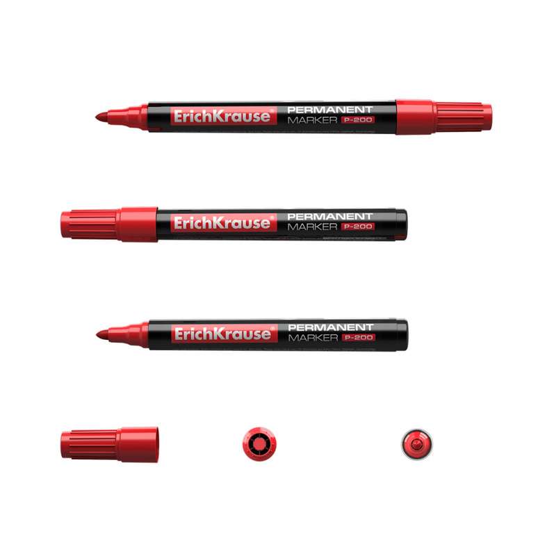 Перманентный маркер ErichKrause® P-200, цвет чернил красный