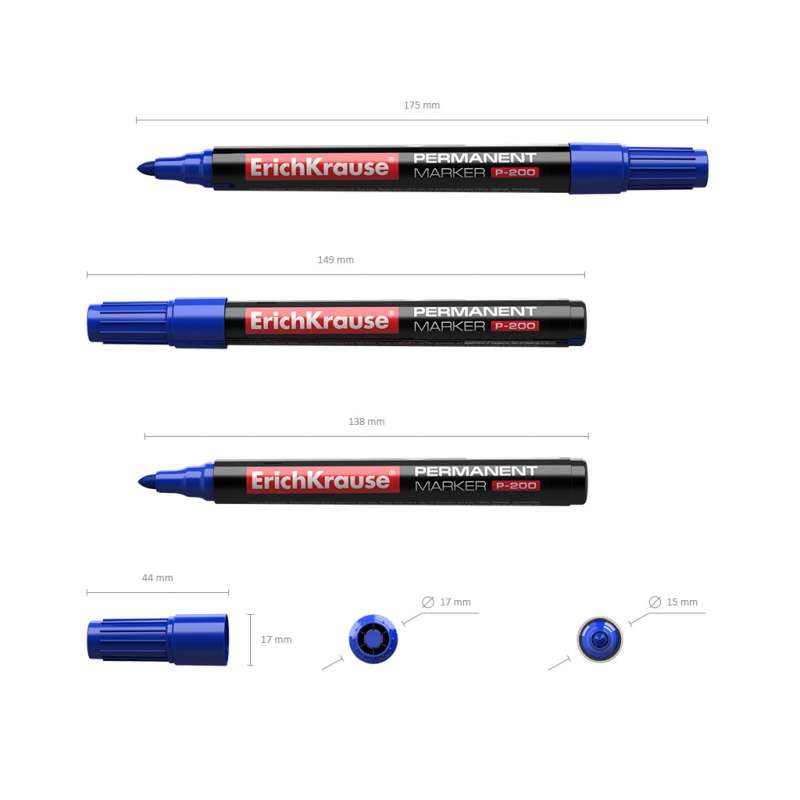 Перманентный маркер ErichKrause P-200, цвет чернил синий