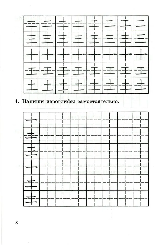 Praksas par ķīniešu hieroglifu rakstību. Pirmais mācību posms