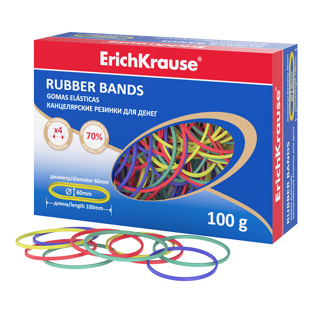 Канцелярские резинки для денег ErichKrause, 100 мм (разноцветные)