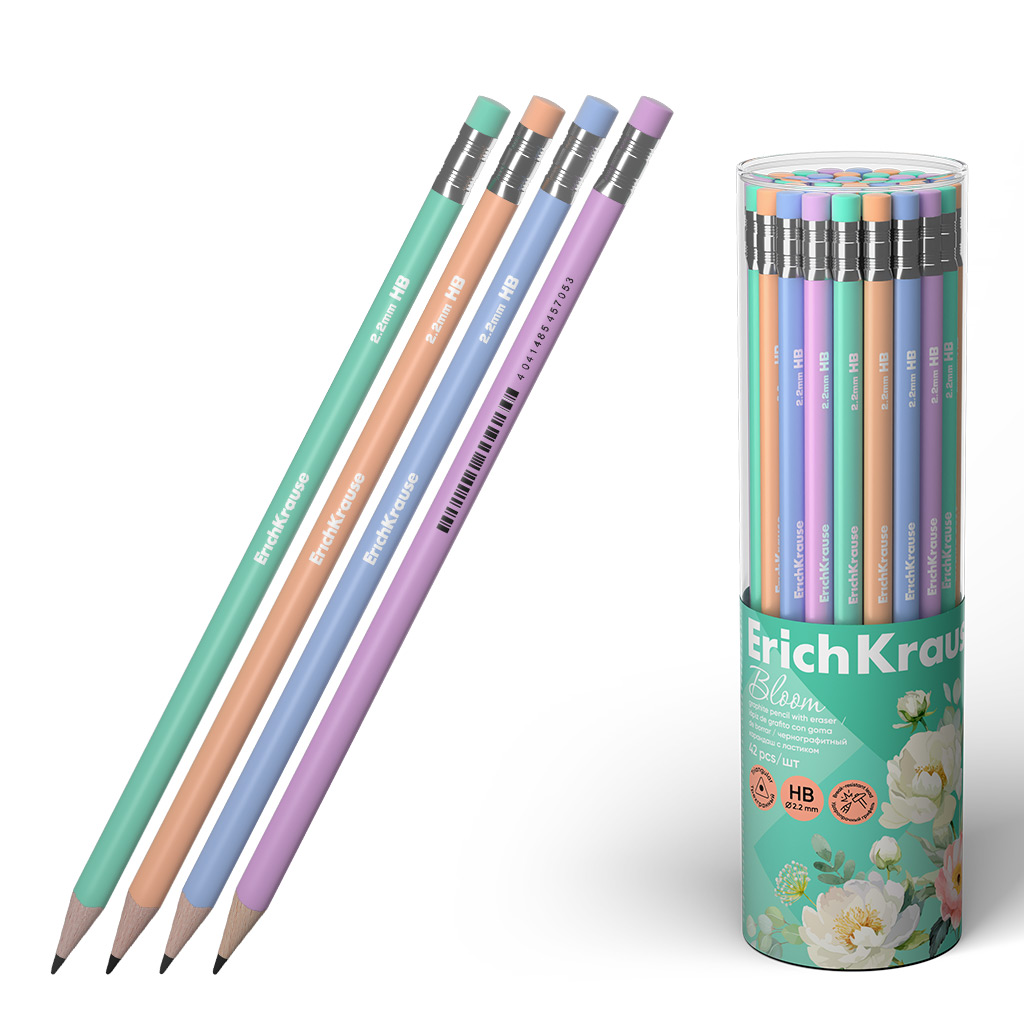 Pencil h/g ErichKrause Pastel Bloom, hardness HB, with eraser