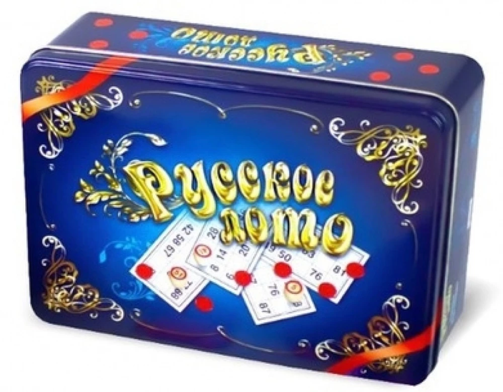 Galda spēle krievu loto metāla kastē «Zilais lāde» ar koka mucām