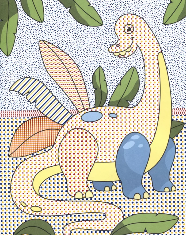 Ūdens krāsošana ar krāsainiem elementiem. Dinosauri