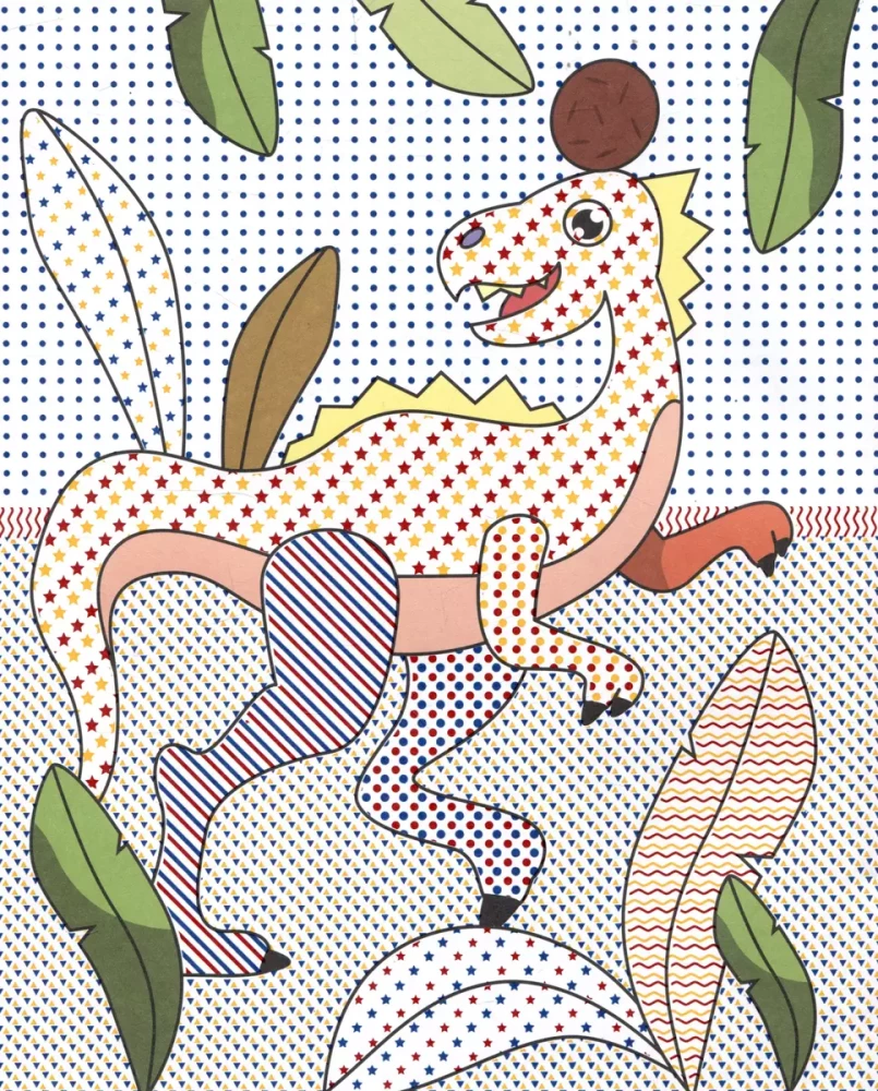 Ūdens krāsošana ar krāsainiem elementiem. Dinosauri