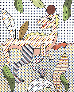 Ūdens krāsošana ar krāsainiem elementiem. Dinosauri