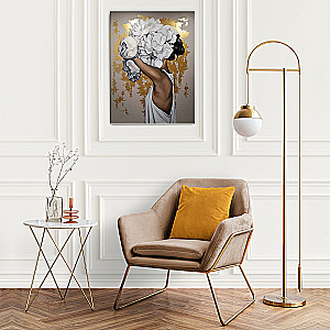 Glezna pēc numuriem ar zeltu 50 x 40 cm Meitene ar peonijām