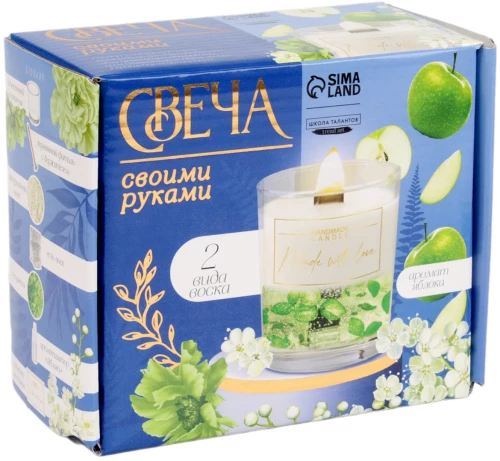 Aromātiskās sveces izgatavošanas komplekts no divu veidu vaska ar sausajiem ziediem Zaļā ābola
