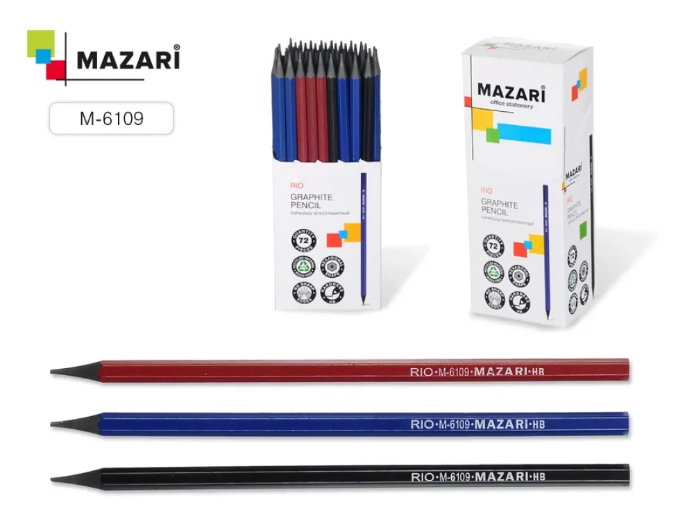 Zīmulis melnā grafīta ar dzēšgumiju Mazari RIO R, HB, sešstūra